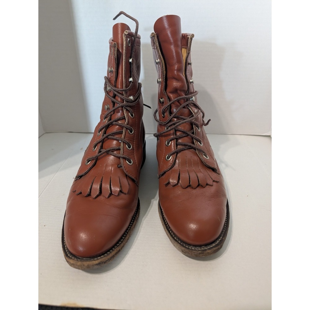Justin Roper Kiltie Red Leather Riding Boots Lace-up L0547 USA Womens 6C